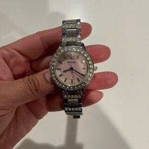 Fossil Pink and Silver Crystal-Embellished Watch